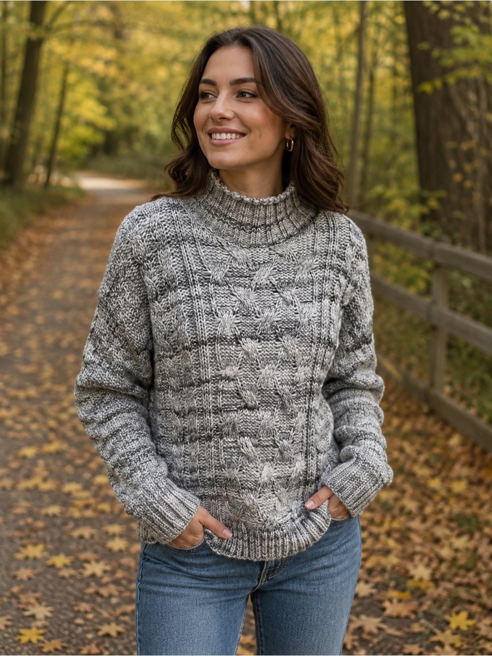 GAP Gray Marled Cable Knit Turtleneck Sweater Wool blend